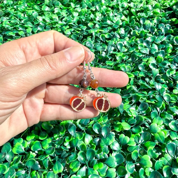 Jewelry - 🍎 Handmade Carnelian & Pomegranate Charm Earrings 🍎